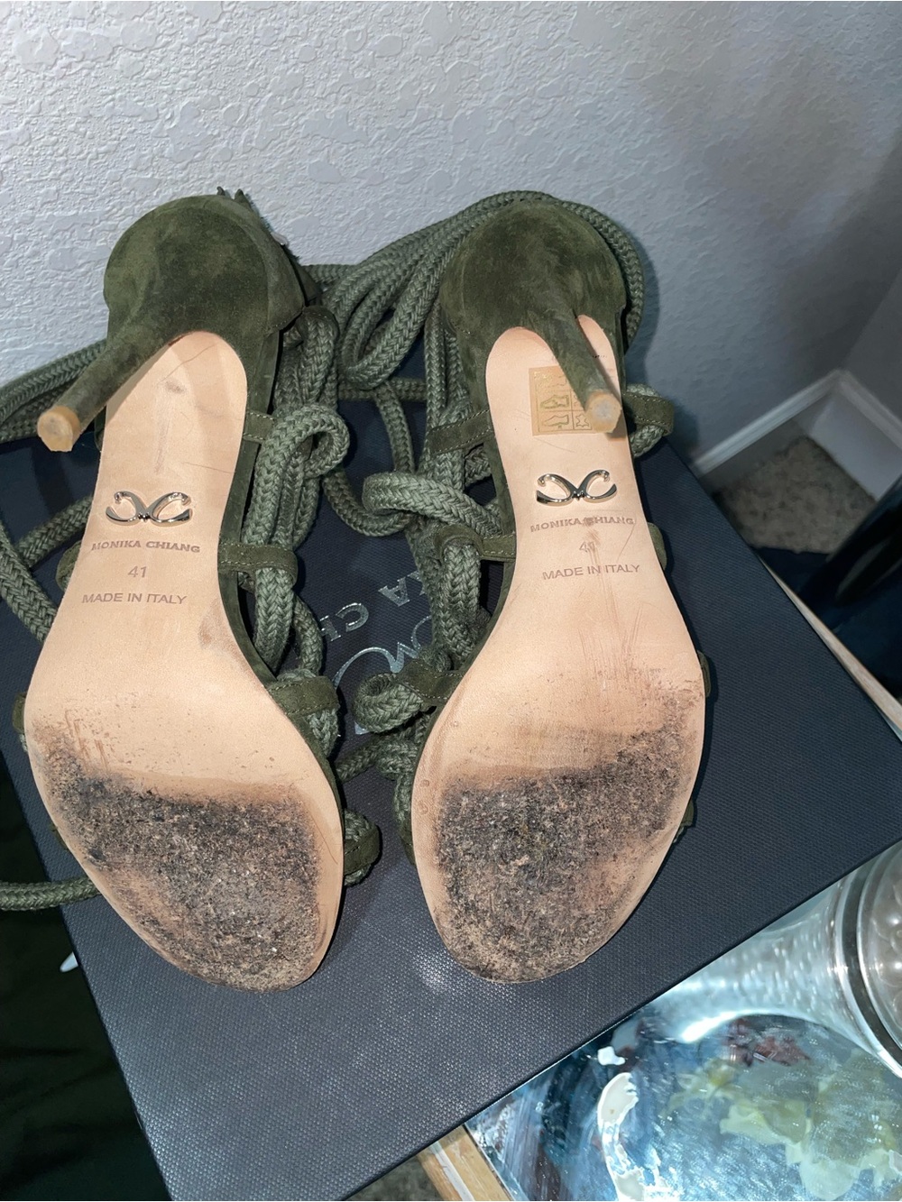 Monika Chiang Olive Green Rope Lace-Up Heels - Picture 6 of 11